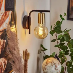 Lampes Vintages & Rétros-hofstein Applique murale Tourey Laiton, Noir, 1 lumière