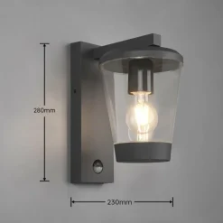 Luminaires Trio Applique murale Trio-Leuchten Cavado Anthracite, 1 lumière, Détecteur de mouvement