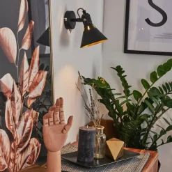 Lampes Dorées-hofstein Applique murale Upiano Chrome, Noir, 1 lumière