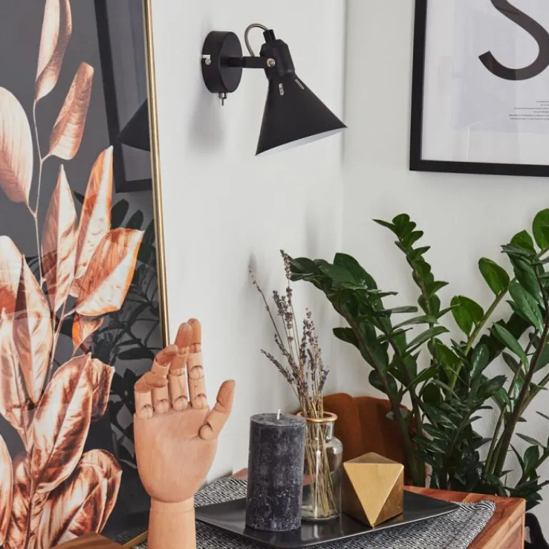 Lampes Industrielles-hofstein Applique murale Upiano Chrome, Noir, 1 lumière