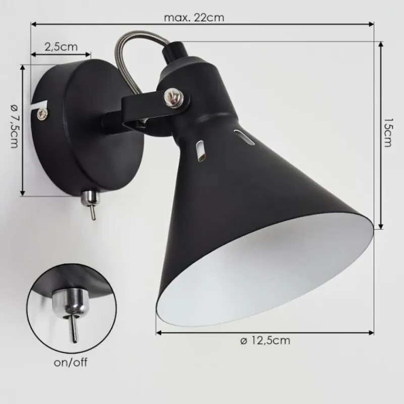 Lampes Industrielles-hofstein Applique murale Upiano Chrome, Noir, 1 lumière