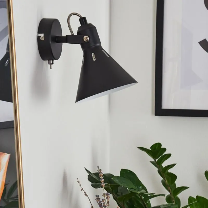 Lampes Industrielles-hofstein Applique murale Upiano Chrome, Noir, 1 lumière