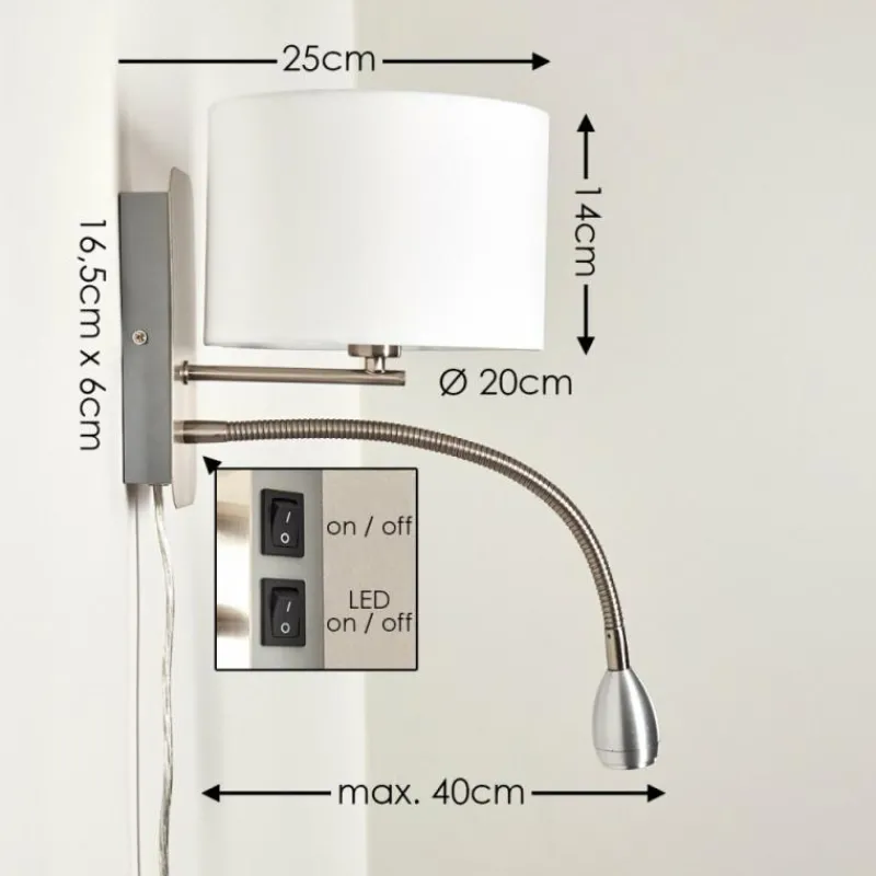 Lampes En Tissu-hofstein Applique murale Wiby LED Nickel mat, 2 lumières