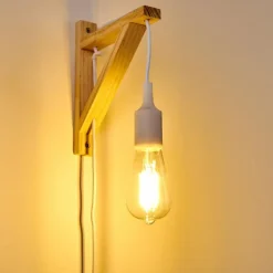 Lampes Vintages & Rétros-hofstein Applique murale Wiedau Bois clair, Blanc, 1 lumière