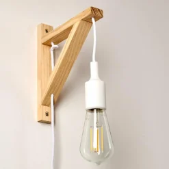 Lampes Vintages & Rétros-hofstein Applique murale Wiedau Bois clair, Blanc, 1 lumière
