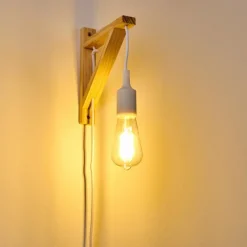 Lampes Vintages & Rétros-hofstein Applique murale Wiedau Bois clair, Blanc, 1 lumière