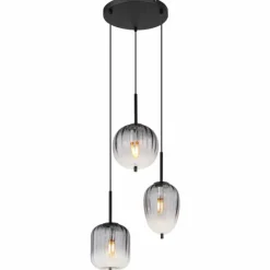 Suspension Verre Fumé-Luminaires Globo Lighting ATTILA Suspension Noir, 3 lumières