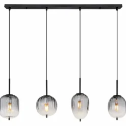 Suspension Verre Fumé-Luminaires Globo Lighting ATTILA Suspension Noir, 4 lumières