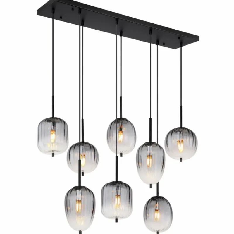 Suspension Verre Fumé-Luminaires Globo Lighting ATTILA Suspension Noir, 8 lumières