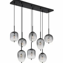 Suspension Verre Fumé-Luminaires Globo Lighting ATTILA Suspension Noir, 8 lumières