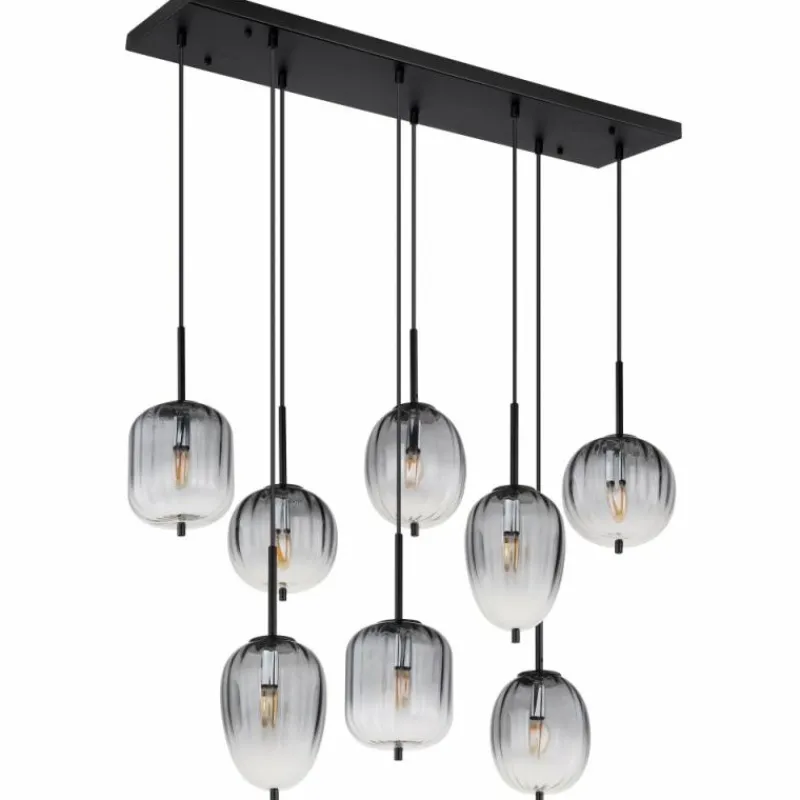 Suspension Verre Fumé-Luminaires Globo Lighting ATTILA Suspension Noir, 8 lumières