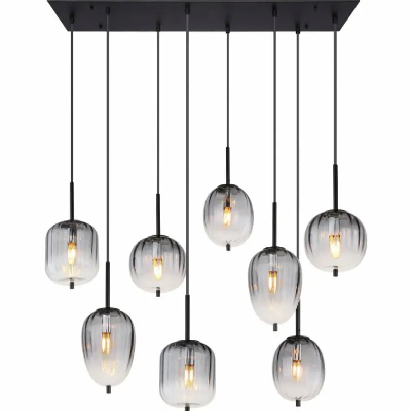 Suspension Verre Fumé-Luminaires Globo Lighting ATTILA Suspension Noir, 8 lumières