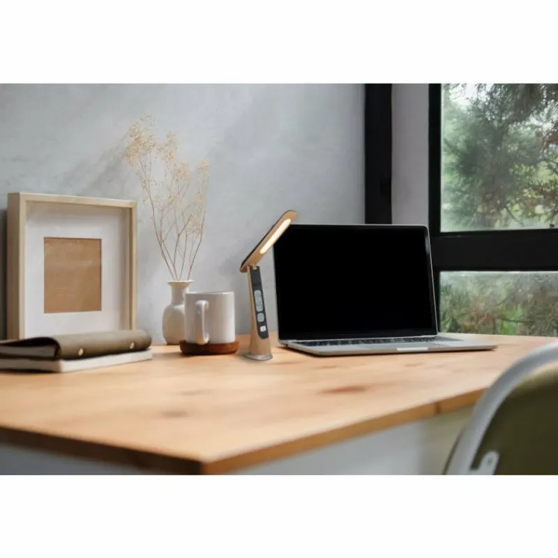 Lampes En Bois-Luminaires Globo Lighting Averie Lampe à poser LED Bois foncé, Écru, Noir, 1 lumière