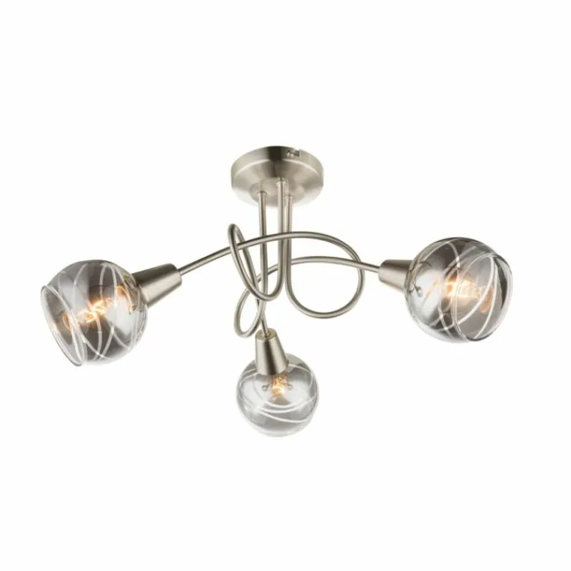 Suspension Verre Fumé-Luminaires Globo Lighting Ball Plafonnier Nickel mat, 3 lumières