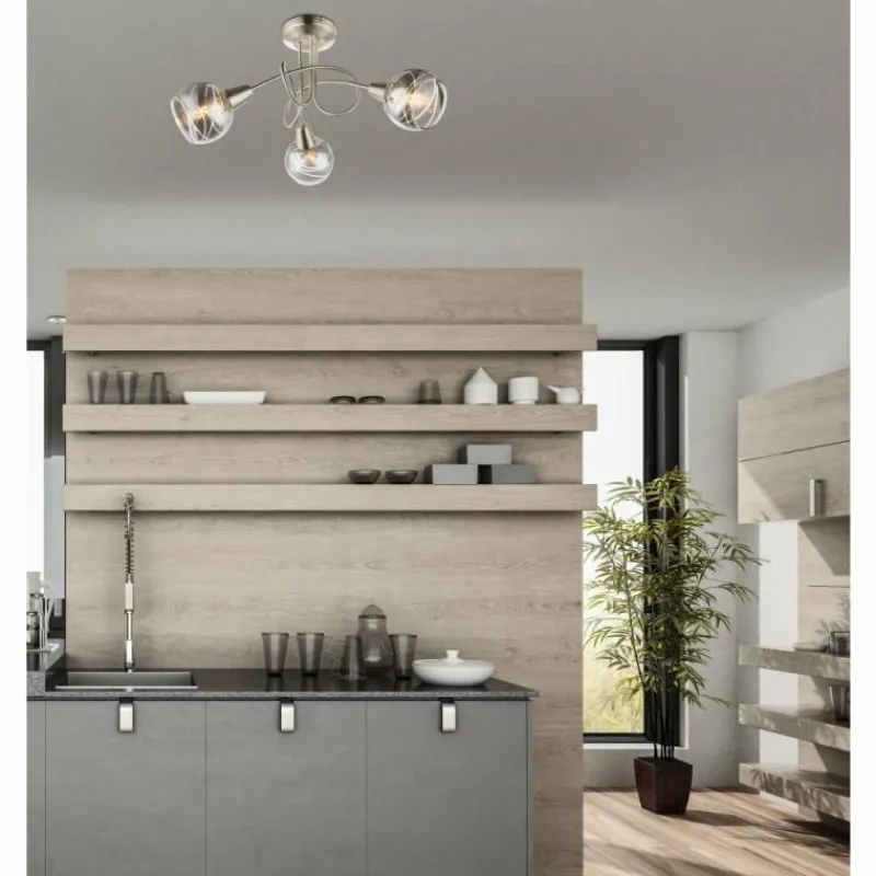 Suspension Verre Fumé-Luminaires Globo Lighting Ball Plafonnier Nickel mat, 3 lumières