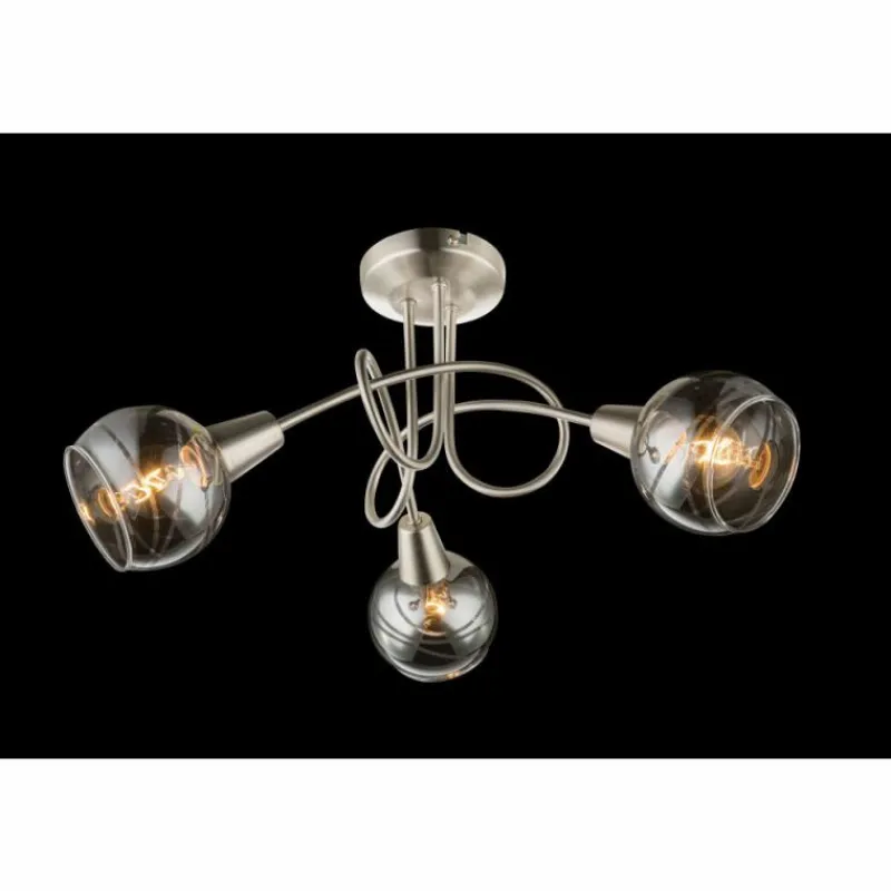 Suspension Verre Fumé-Luminaires Globo Lighting Ball Plafonnier Nickel mat, 3 lumières