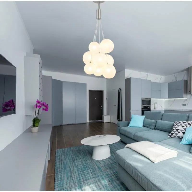 Luminaires Globo Lighting Ballgi Suspension Nickel mat, 9 lumières