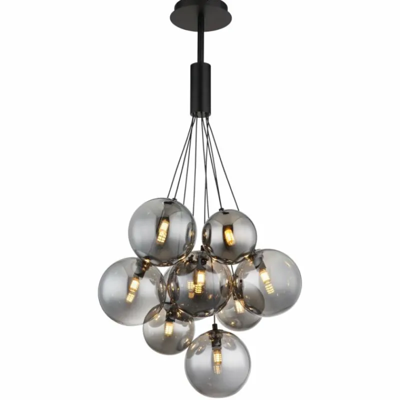 Suspension Verre Fumé-Luminaires Globo Lighting Ballgi Suspension Noir, 9 lumières