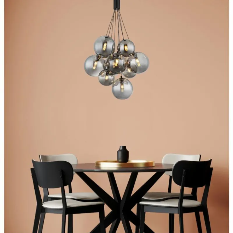 Suspension Verre Fumé-Luminaires Globo Lighting Ballgi Suspension Noir, 9 lumières