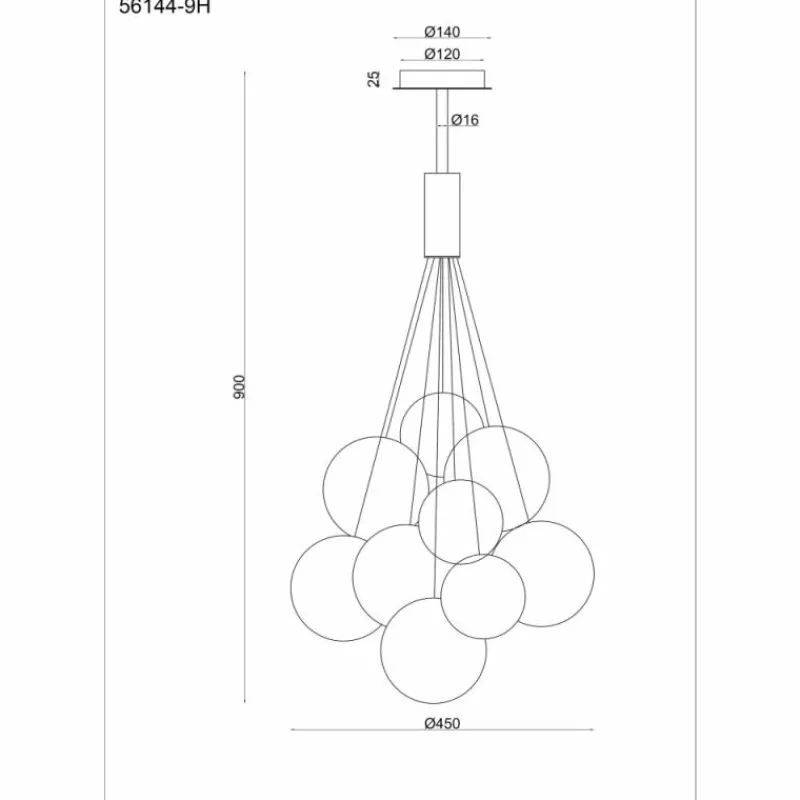Luminaires Globo Lighting Ballgi Suspension Noir, 9 lumières