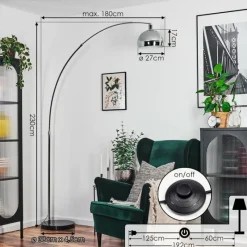 hofstein Baloca Lampadaire Chrome, Noir, 1 lumière