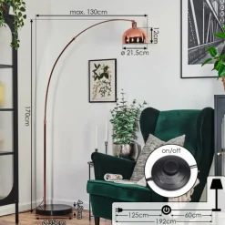 hofstein Baloca Lampadaire Cuivre, Noir, 1 lumière