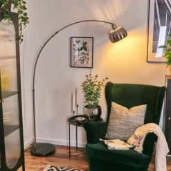 hofstein Baloca Lampadaire Nickel mat, Noir, 1 lumière