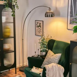 hofstein Baloca Lampadaire Nickel mat, Noir, 1 lumière