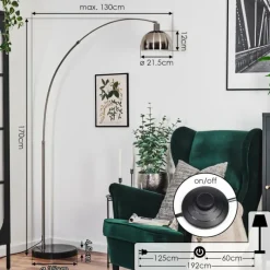 hofstein Baloca Lampadaire Nickel mat, Noir, 1 lumière