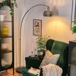 hofstein Baloca Lampadaire Nickel mat, Noir, 1 lumière