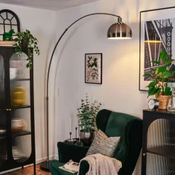 hofstein Baloca Lampadaire Nickel mat, Noir, 1 lumière