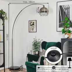 hofstein Baloca Lampadaire Nickel mat, Noir, 1 lumière