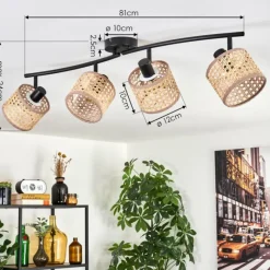 Lampes En Tissu-hofstein Barcos Plafonnier Noir, 4 lumières