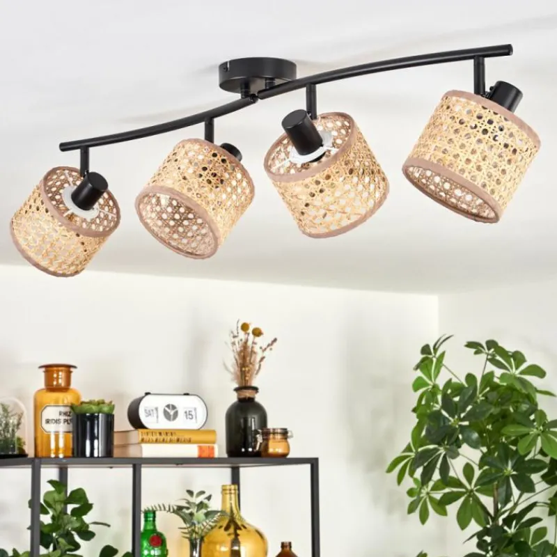 Lampes En Tissu-hofstein Barcos Plafonnier Noir, 4 lumières