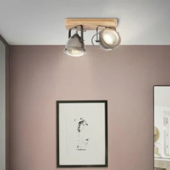 Luminaires Brilliant Barre de spots Brilliant Carmen Wood Acier inoxydable, 2 lumières* Spots Et Projecteurs