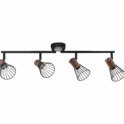 Lampes En Bois-Luminaires Brilliant Barre de spots Brilliant Manama Bois foncé, Noir, 4 lumières