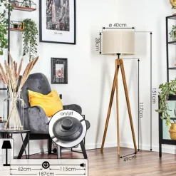 Lampes En Tissu-hofstein Bassagoda Lampadaire, Liseuse Écru, Noir, 1 lumière