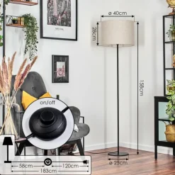 Lampes En Tissu-hofstein Bassagoda Lampadaire Noir, 1 lumière