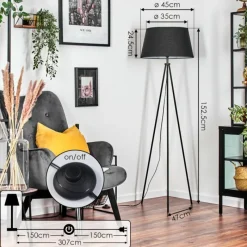 Lampes En Tissu-hofstein Bassagoda Lampadaire Noir, Blanc, 1 lumière