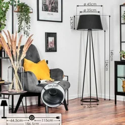 Lampes En Tissu-hofstein Bassagoda Lampadaire Noir, Blanc, 1 lumière