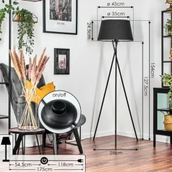 Lampes En Tissu-hofstein Bassagoda Lampadaire Noir, Blanc, 1 lumière