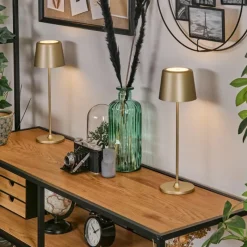 Lampes Dorées-hofstein Belece Lampe de table d'extérieur, Lampe à poser LED Or, 1 lumière