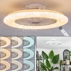 hofstein Benasal Plafonnier, Ventilateur de plafond lumineux Blanc, 1 lumière, Télécommandes