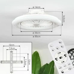 hofstein Benasal Plafonnier, Ventilateur de plafond lumineux Blanc, 1 lumière, Télécommandes