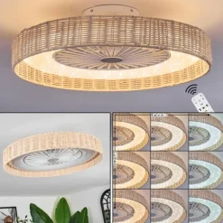 hofstein Benasal Plafonnier, Ventilateur de plafond lumineux Écru, Blanc, 1 lumière, Télécommandes