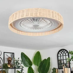 hofstein Benasal Plafonnier, Ventilateur de plafond lumineux Écru, Blanc, 1 lumière, Télécommandes