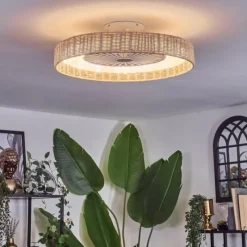 hofstein Benasal Plafonnier, Ventilateur de plafond lumineux Écru, Blanc, 1 lumière, Télécommandes