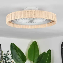 hofstein Benasal Plafonnier, Ventilateur de plafond lumineux Écru, Blanc, 1 lumière, Télécommandes