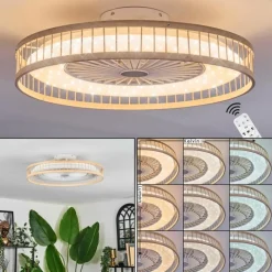 hofstein Benasal Plafonnier, Ventilateur de plafond lumineux Écru, Blanc, 1 lumière, Télécommandes