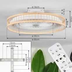 hofstein Benasal Plafonnier, Ventilateur de plafond lumineux Écru, Blanc, 1 lumière, Télécommandes